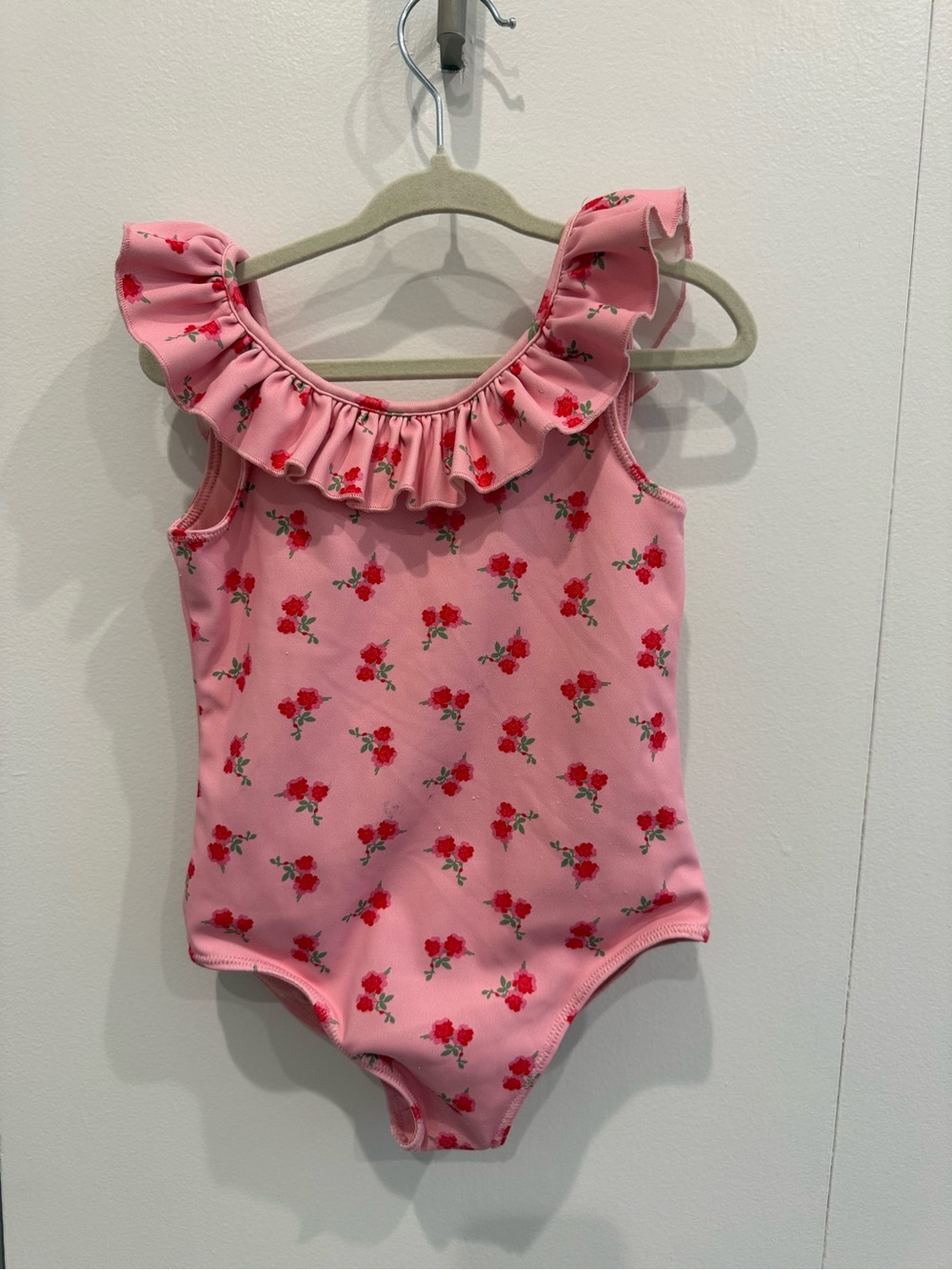 LoveShackFancy Pink One-Piece Swimsuit with Red Floral Print